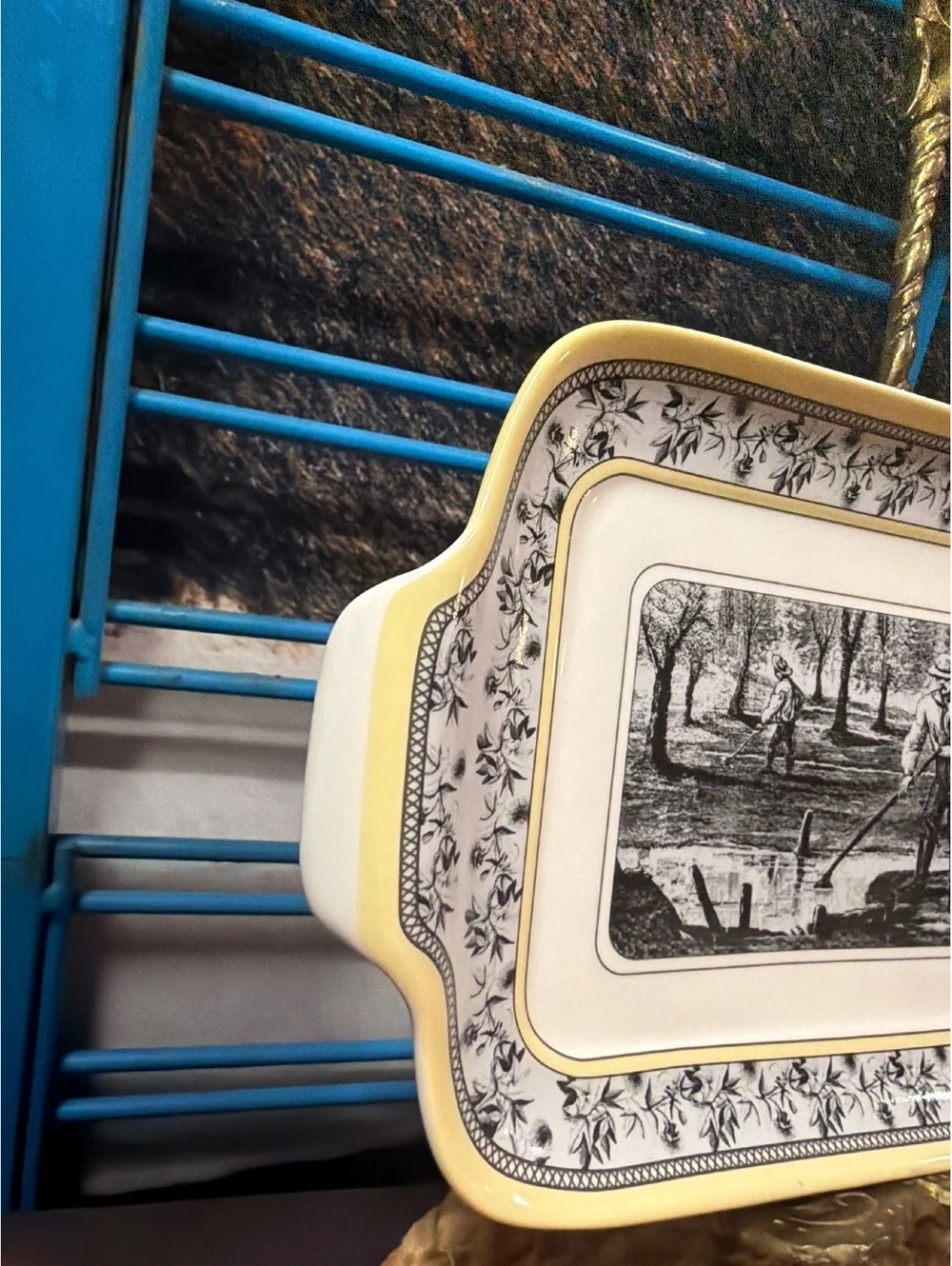 Vintage Designpac Inc. Rectangular Ceramic Serving Tray with Black and White Art